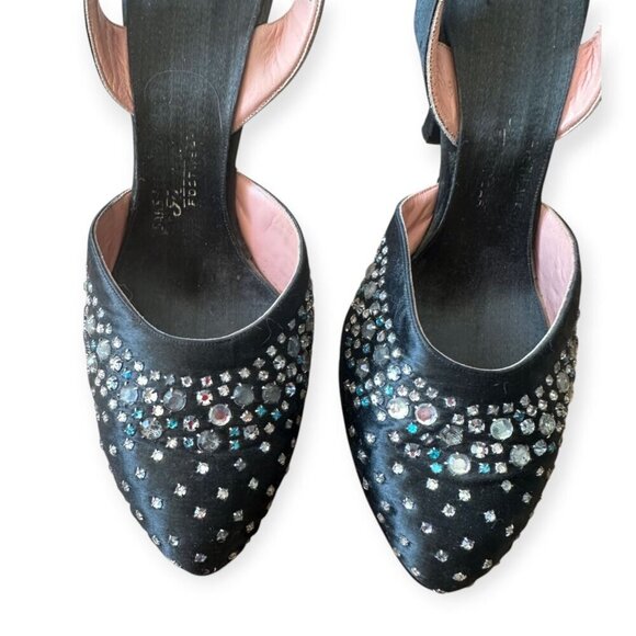 Vintage Saks-Fifth Avenue/Fenton Footwear Black Satin Beaded Slingback Pumps, 8A - Picture 15 of 15